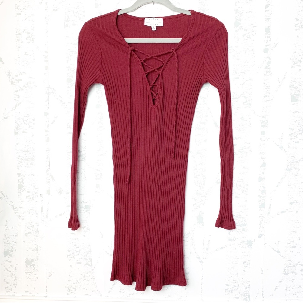 Kendall + Kylie Ribbed Lace Up Mini Dress - Picture 2 of 7